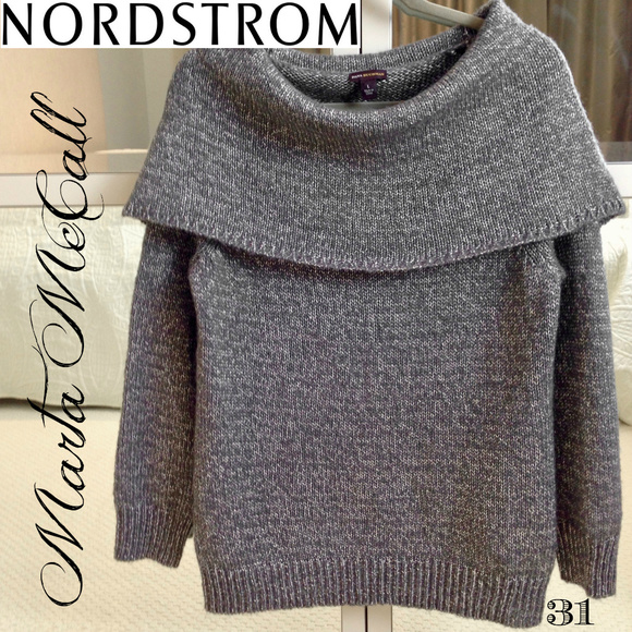 Dana Buchman Sweaters - NORDSTROM Heathered Gray & Silver Shawl Collar